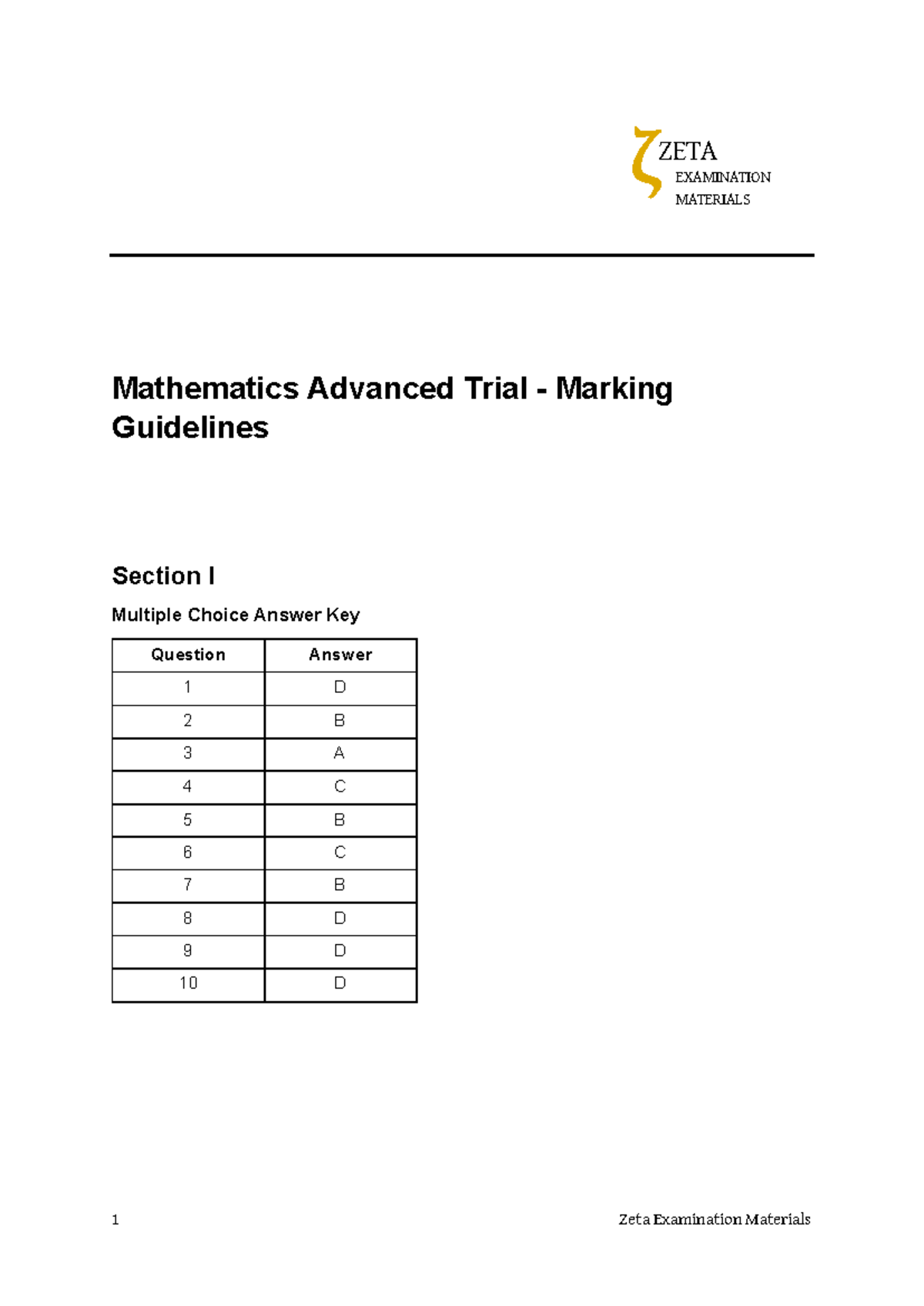 Zeta Advanced Math - Solutions - Mathematics Advanced Trial - Marking ...