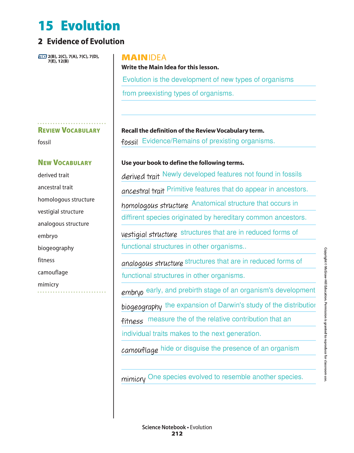 2-Evidence Of Evolution Workbook - 2(B), 2(C), 7(A), 7(C), 7(D), 7(E ...