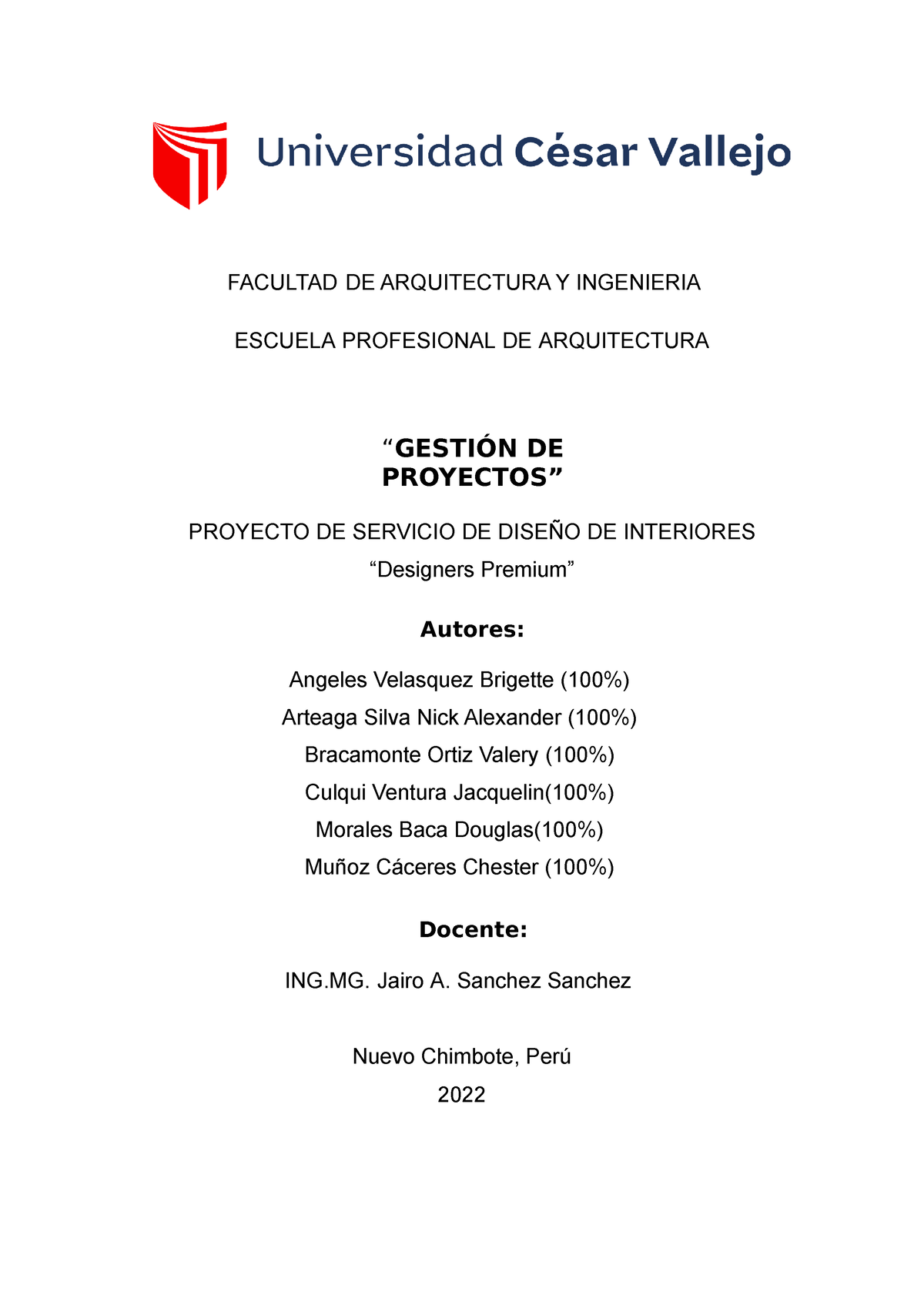 Informe Final Gestion DE Proyecto FACULTAD DE ARQUITECTURA Y INGENIERIA ESCUELA PROFESIONAL DE