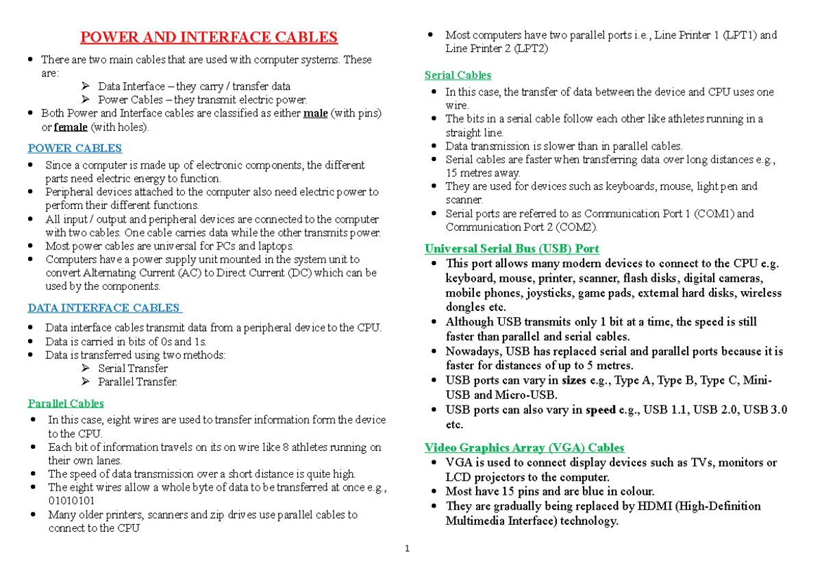 Power AND Interface Cables - POWER AND INTERFACE CABLES There are two ...