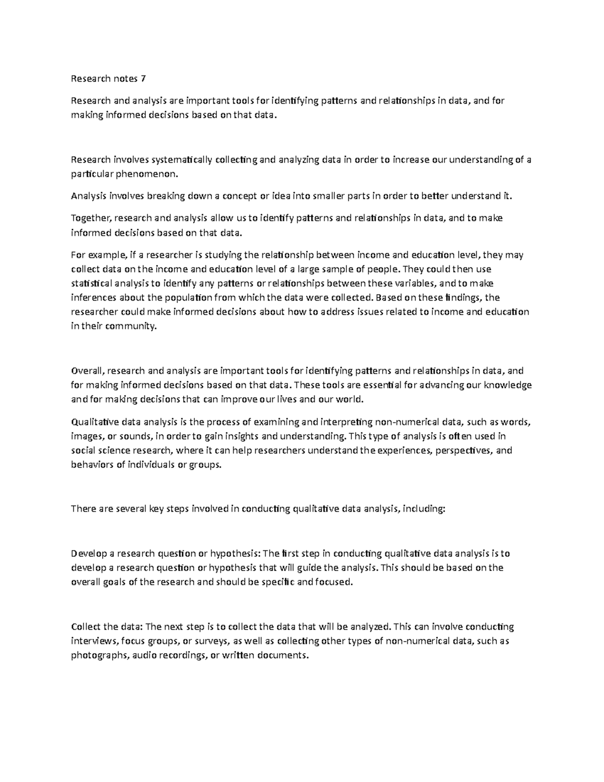 Notes 8 - Research notes 7 Research and analysis are important tools ...