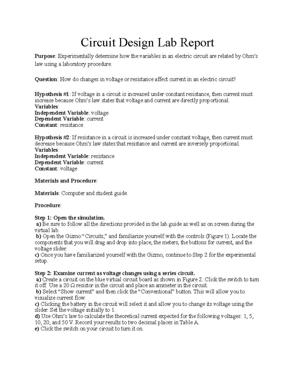 lab circuit design assignment lab report