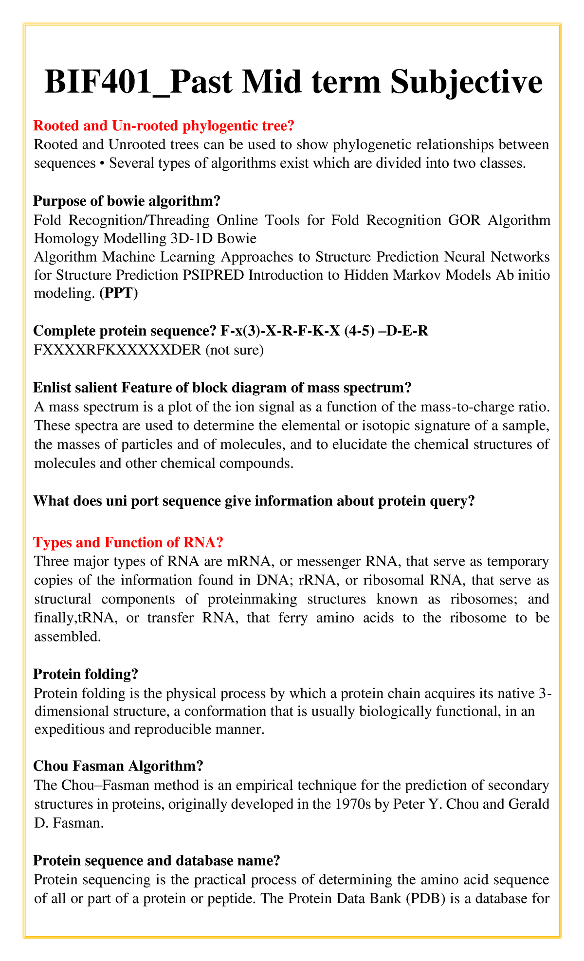 BIF401 Midterm Past Papers Subjective - BIF401_Past Mid Term Subjective ...