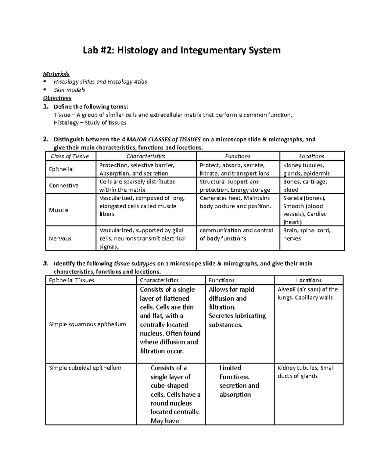 Lab2 (2) - Lab Guide - Lab #2: Histology And Integumentary System ...