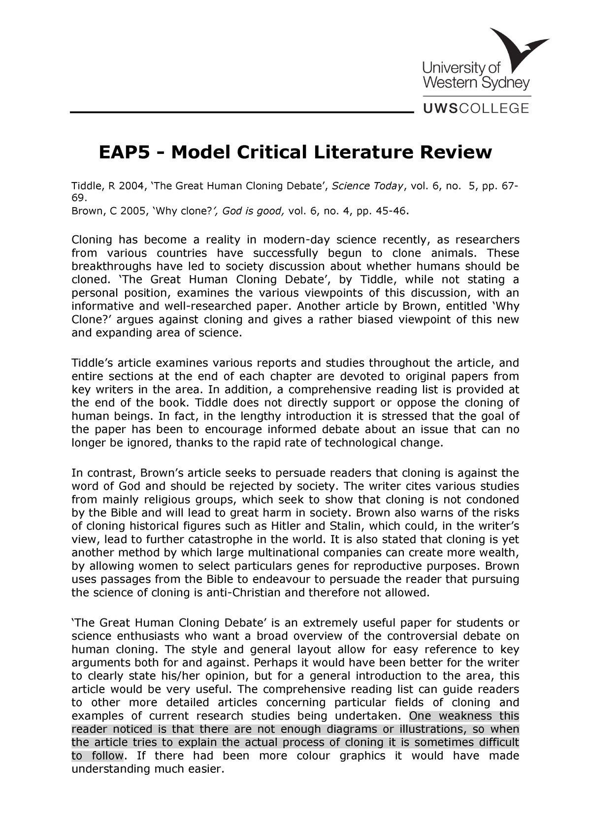 critical literature review eap5