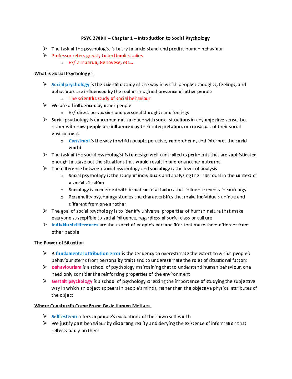 PSYC 2700H – Chapter 1 – Introduction to Social Psychology - PSYC 2700H ...
