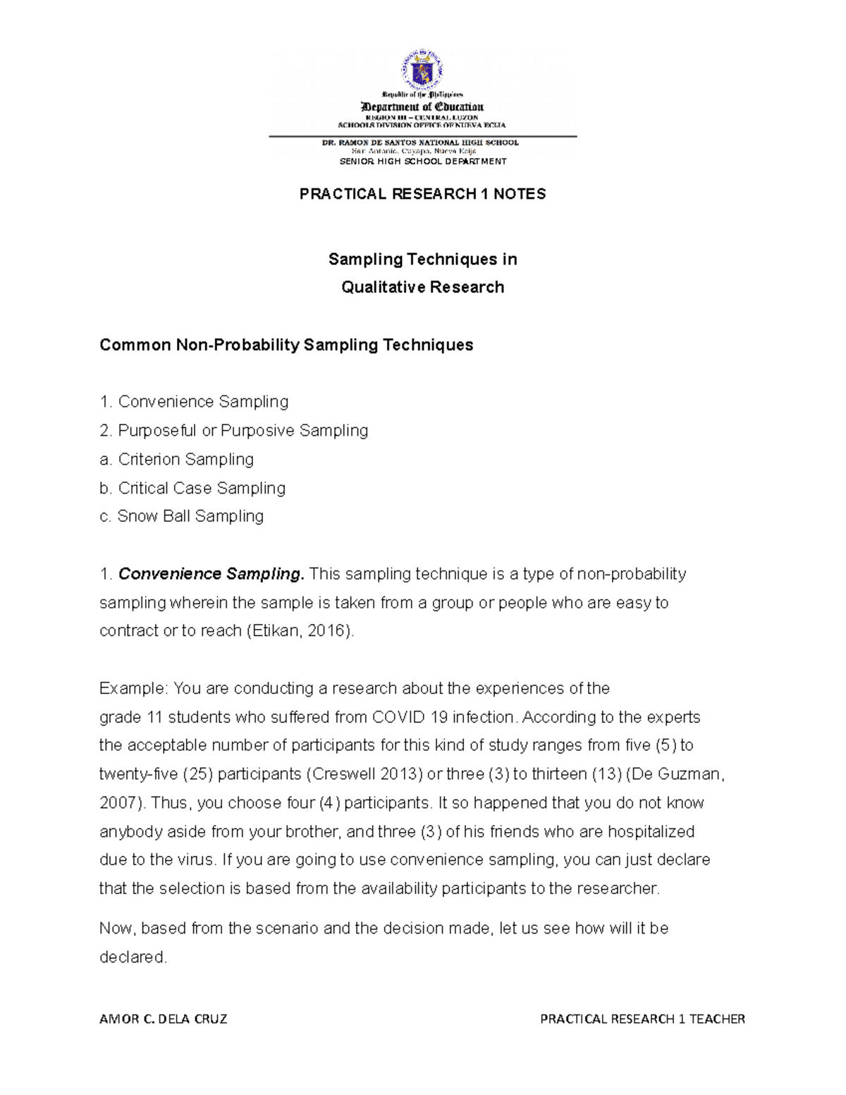 Sampling-Techniques-in-Qualitative-Research 2 - PRACTICAL RESEARCH 1 ...