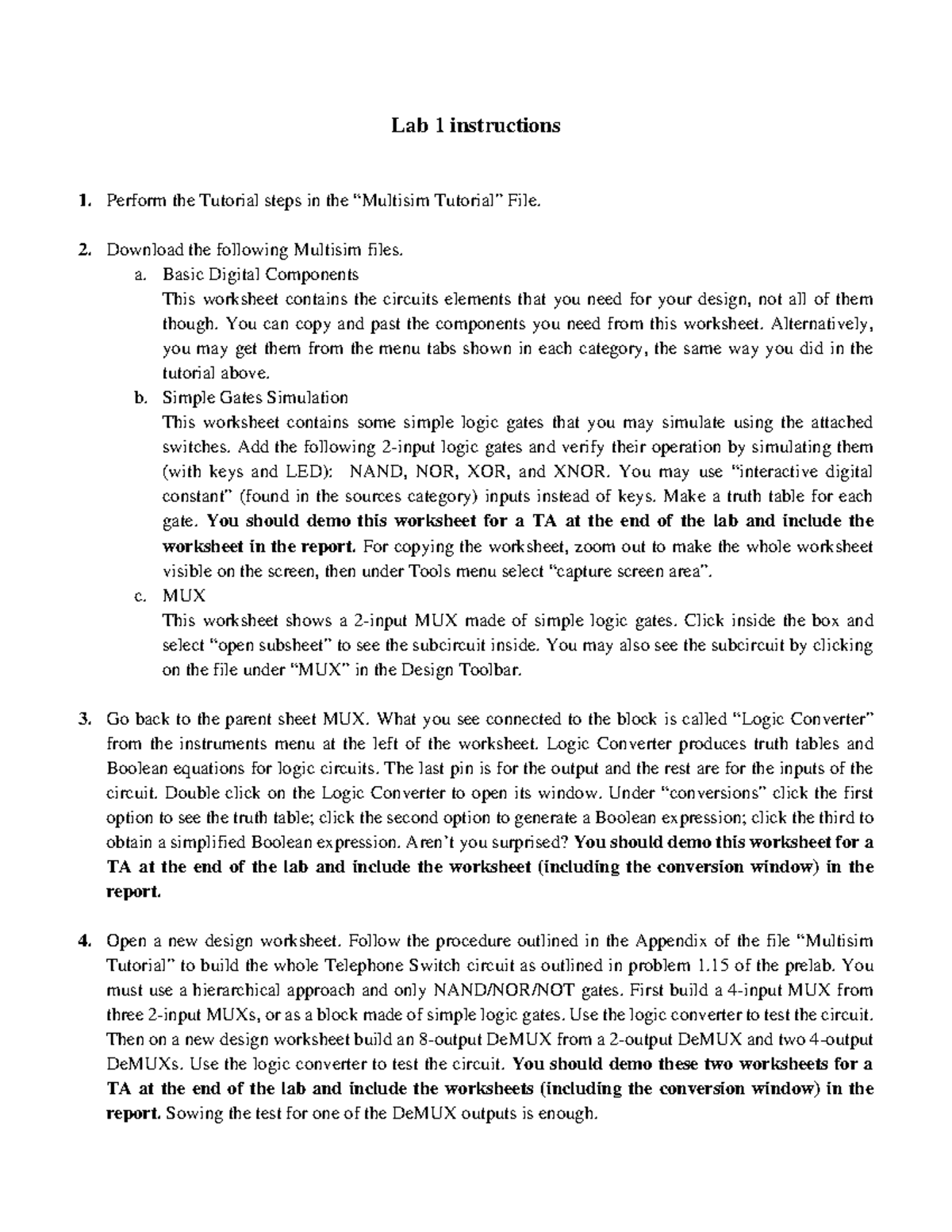 Lab 1 Instructions for simulations and multisim tutorial - Lab 1 ...