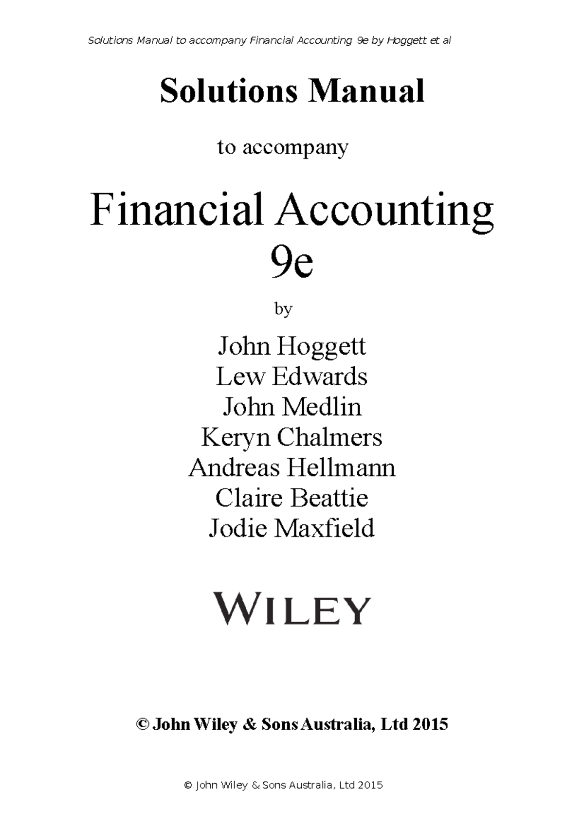 1 - tutorial solution week 1 - Solutions Manual to accompany Financial ...