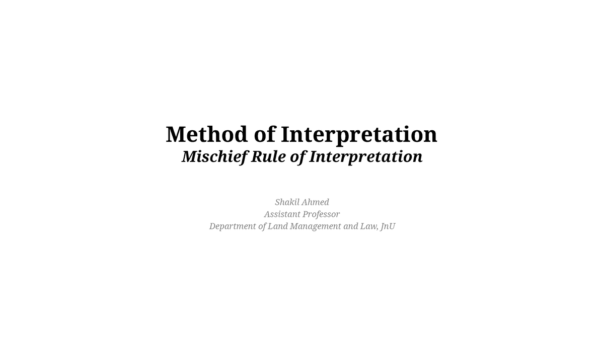 research paper on mischief rule of interpretation