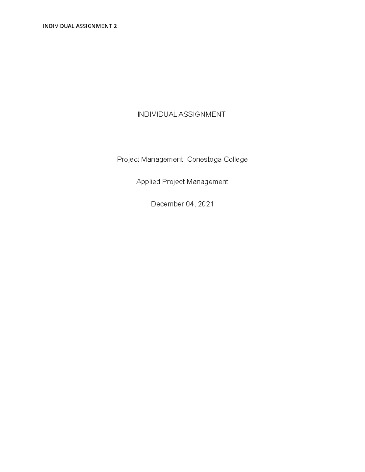 project management plan assignment