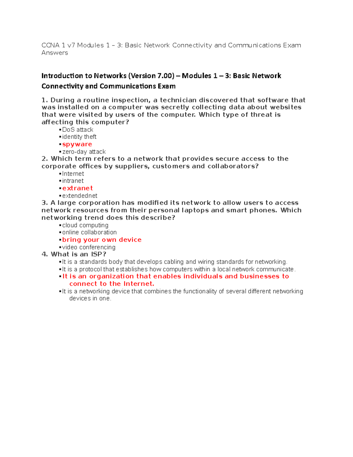 CCNA 1 V7 Modules 1 3 Basic Network Connectivity And Communications 