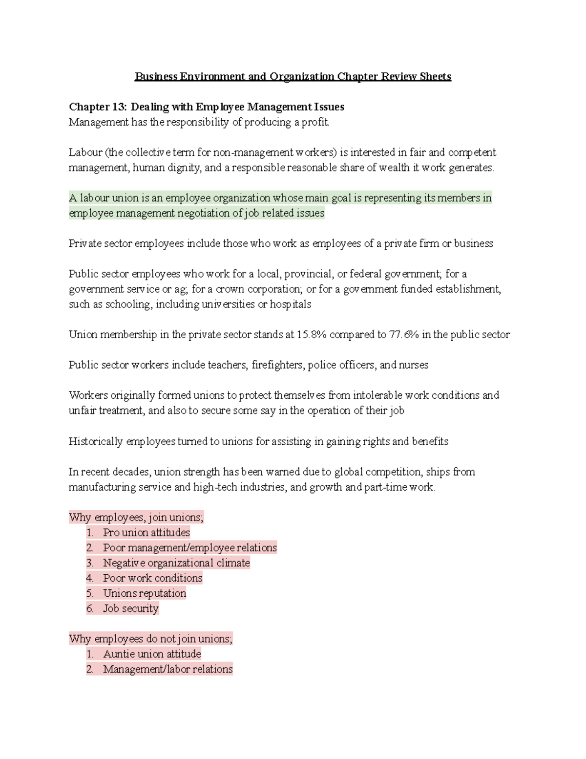 Business Environment and Organization Chapter Review Sheets - Commerce ...