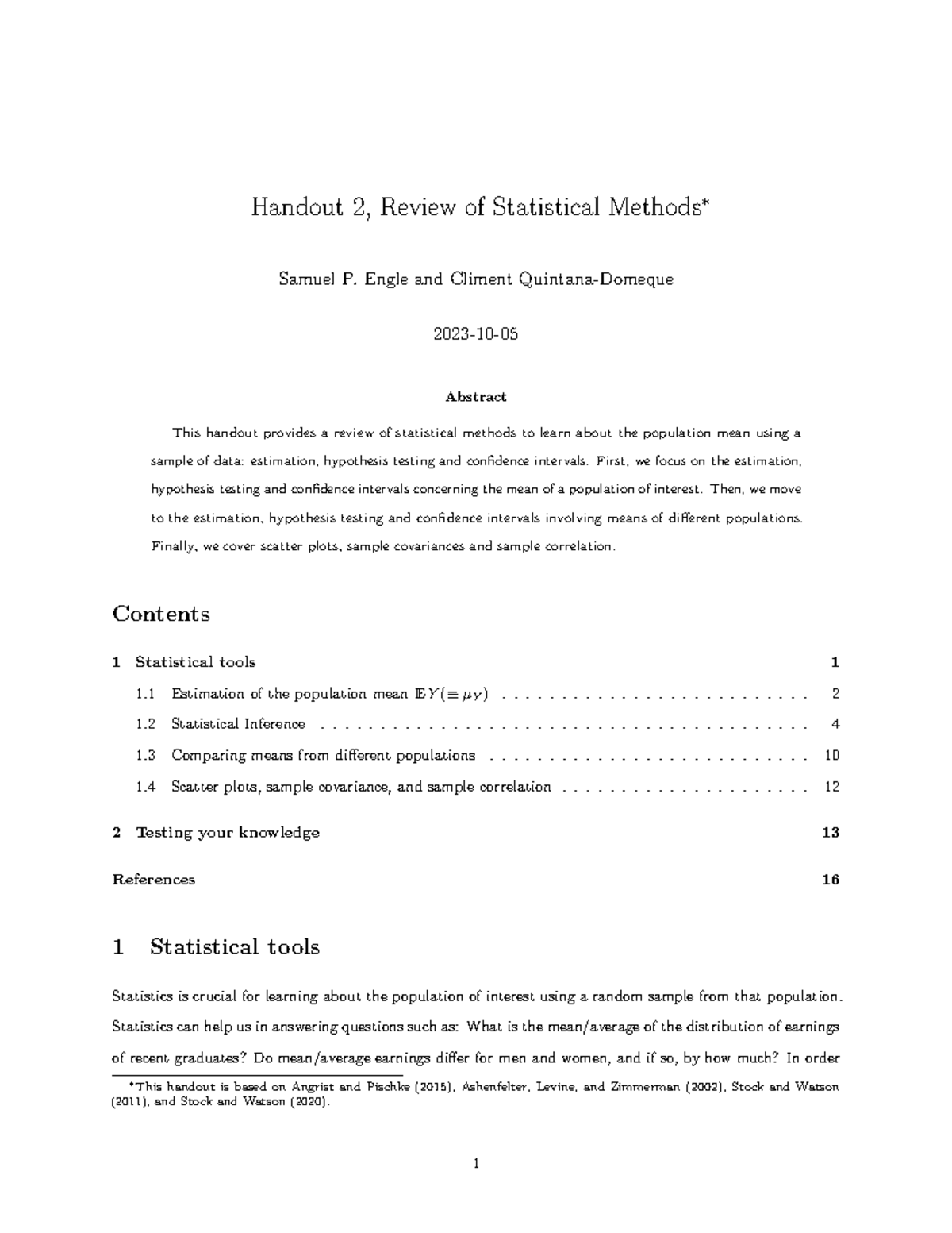 02-statistics-review - Handout 2, Review of Statistical Methods∗ Samuel ...
