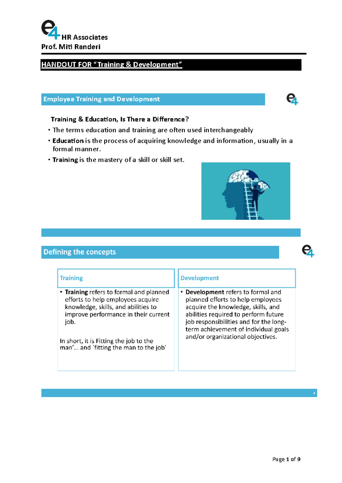 T&D Handour AU - Great - Prof. Miti Randeri HANDOUT FOR “Training ...