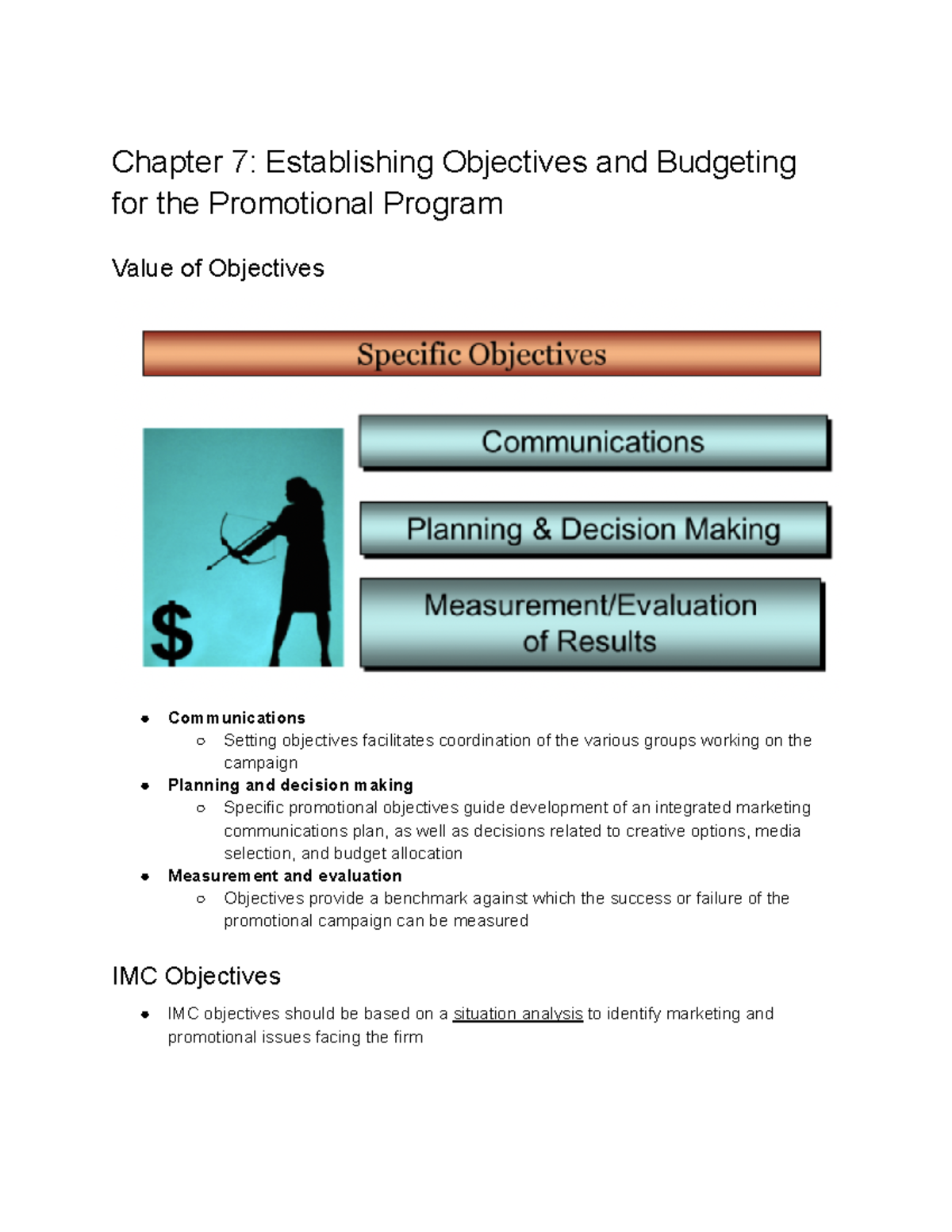 MKTG420 Ch7 - Chapter Summary - Chapter 7: Establishing Objectives And ...