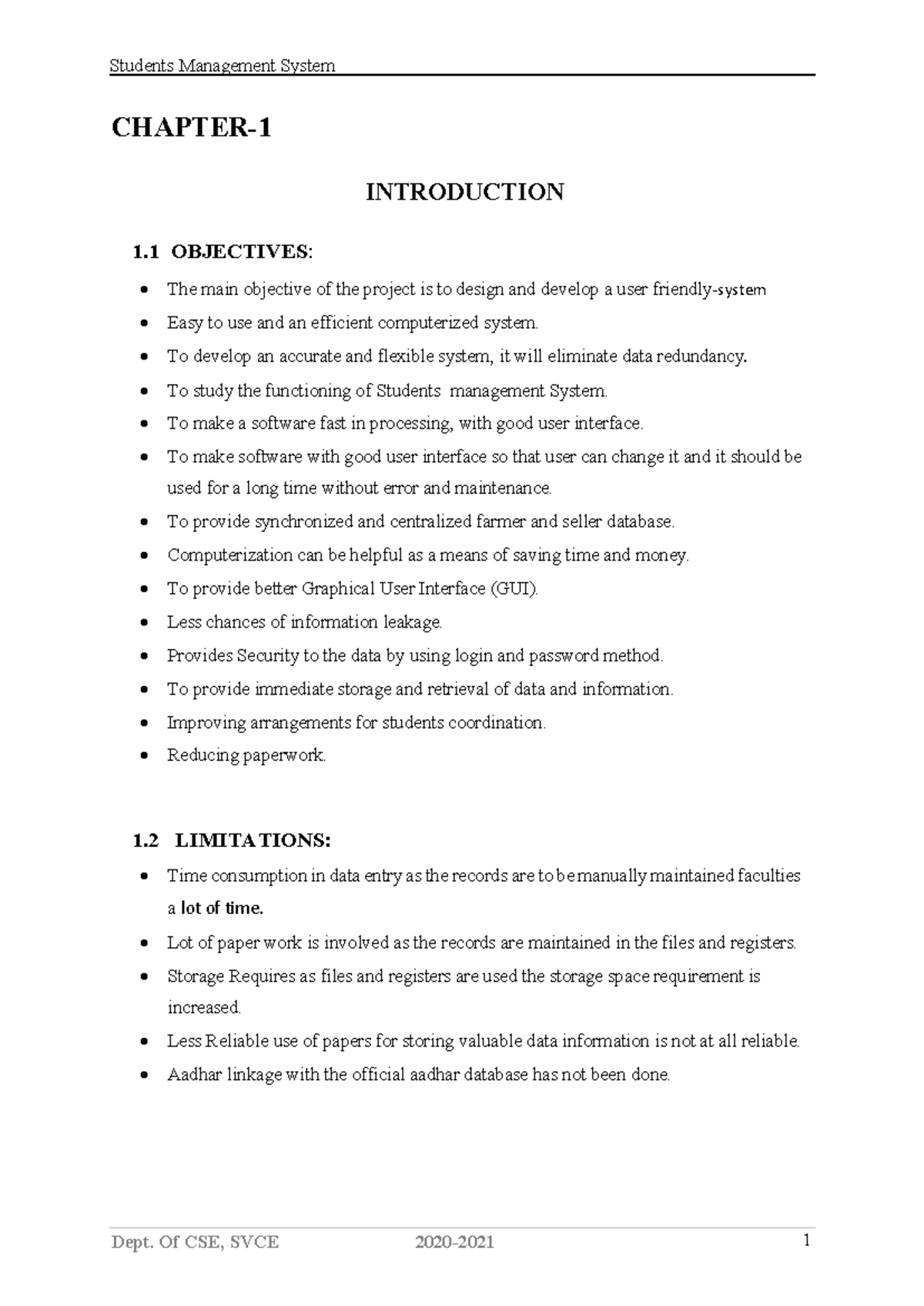 Project Report For Student Database Management System - CHAPTER ...