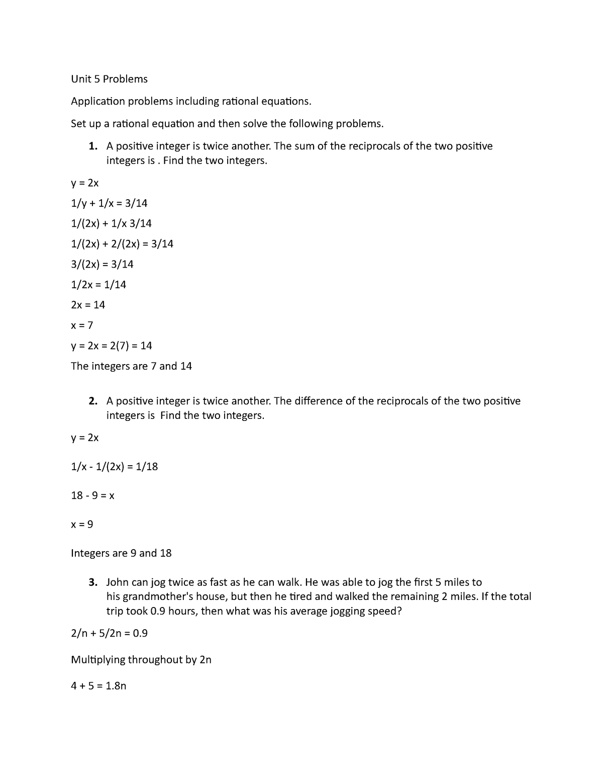 Shackleford MA109Unit#5 - Unit 5 Problems Application problems ...