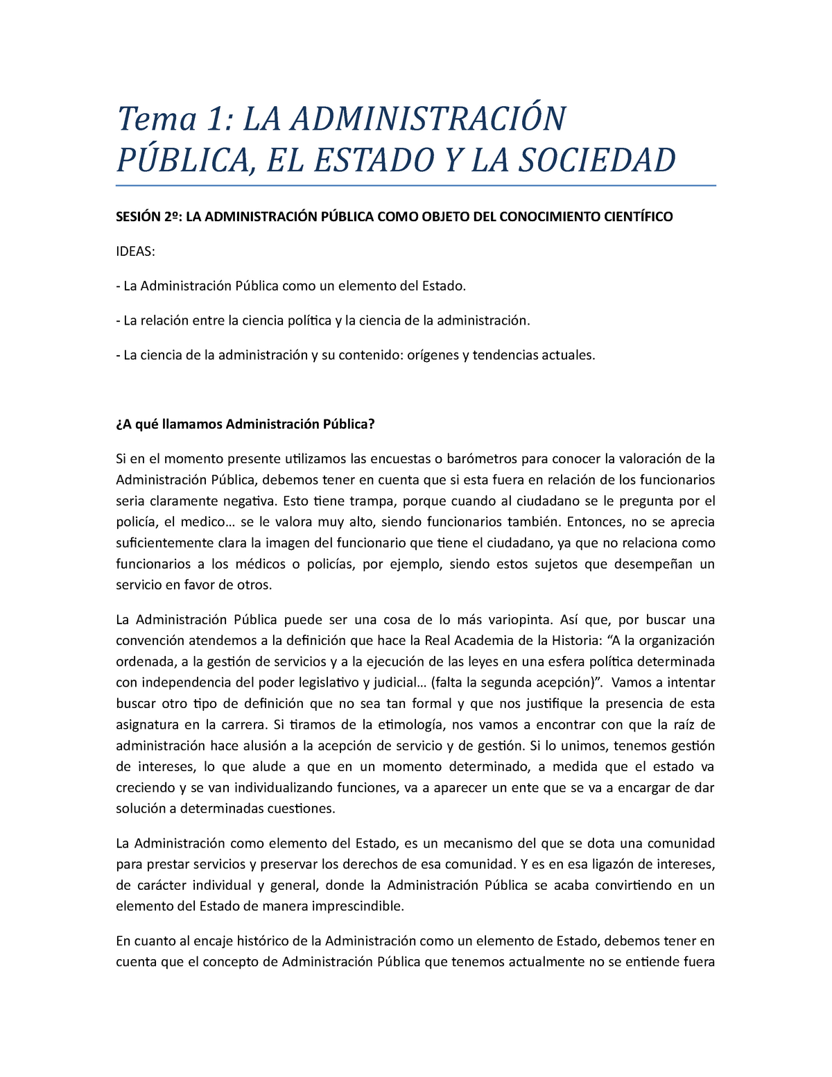 CCA DE LA ADMINISTRACIÓN TEMA 1. Sesión 2º - Tema 1: LA ADMINISTRACIÓN ...