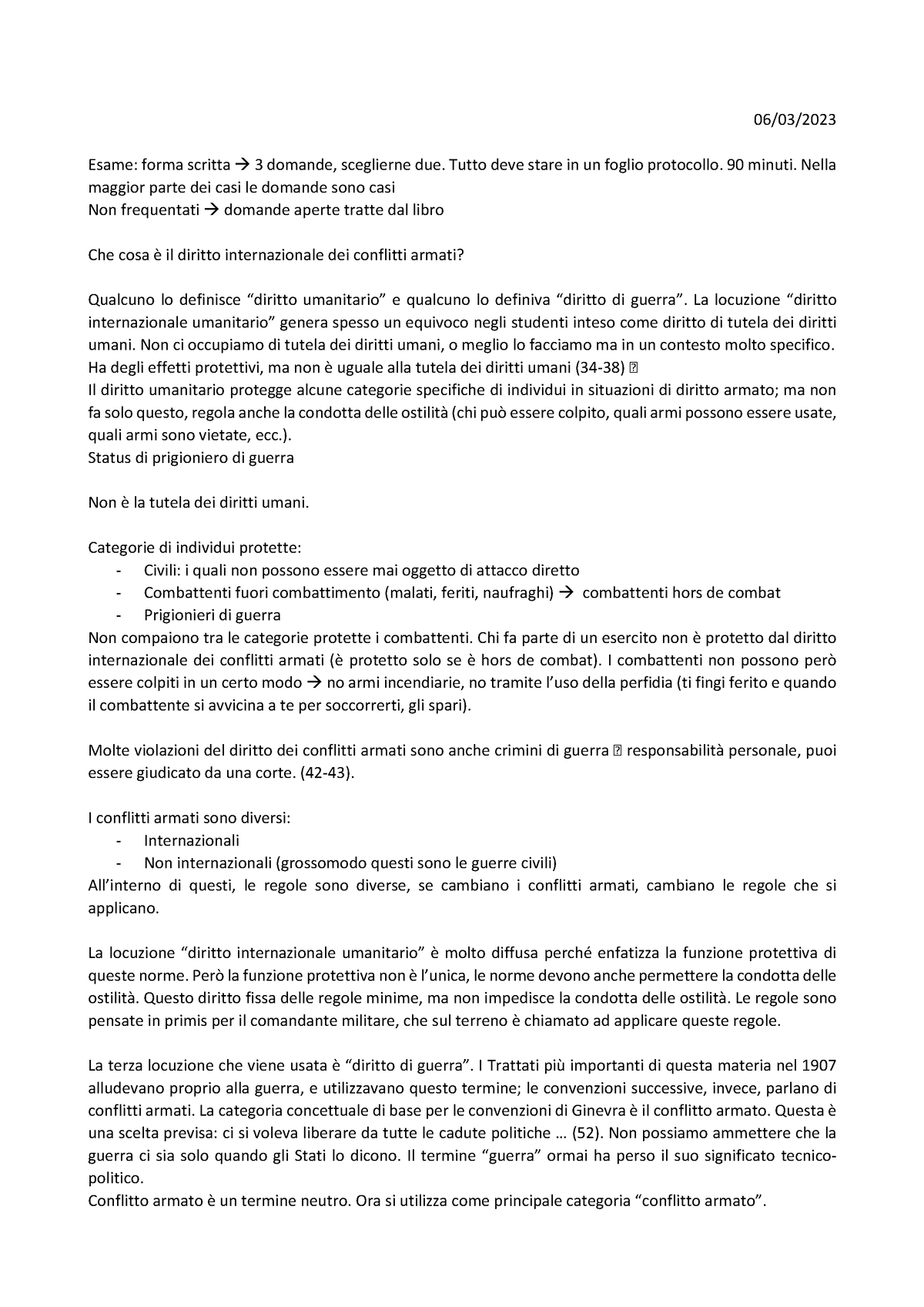 Diritto Internazionale Dei Conflitti Armati 1 06 03 Esame Forma Scritta 3 Domande