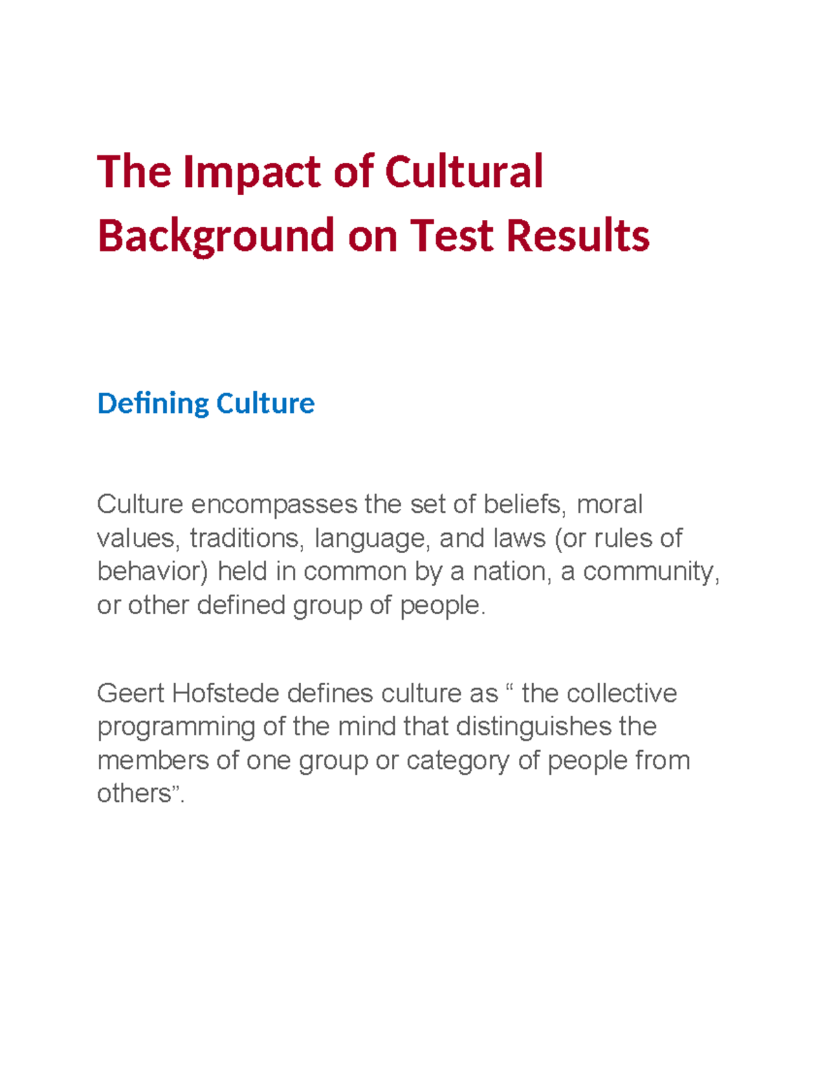 The Impact of Cultural Background on Test Results - The Impact of ...