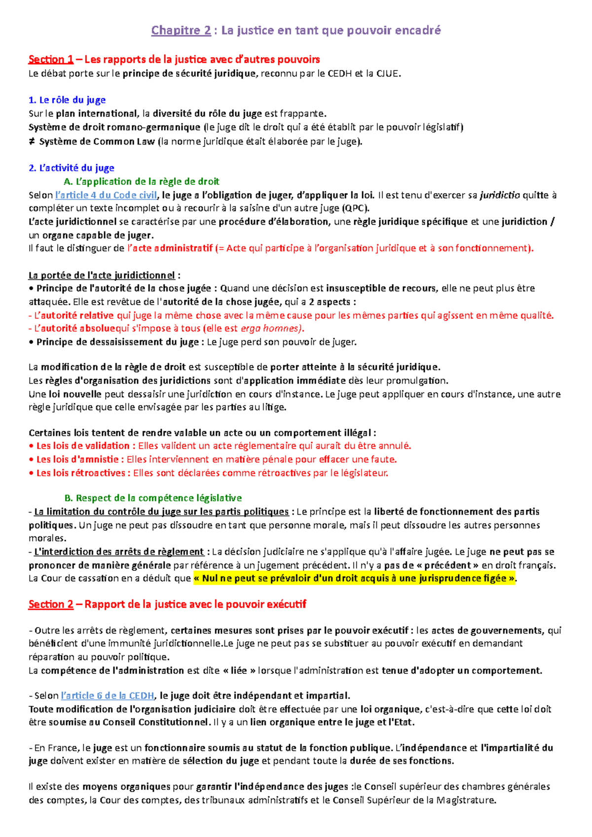 Chapitre 2 - Notes de cours Institutions judiciaires - Chapitre 2 : La ...