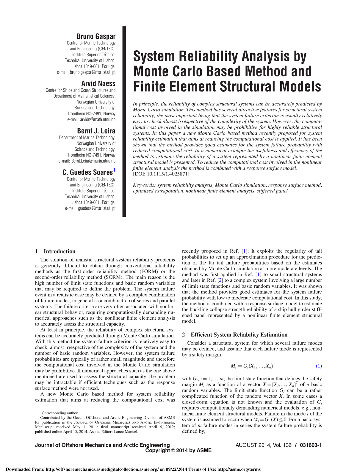 System Reliability Analysis By Monte Car - Bruno Gaspar Centre For ...