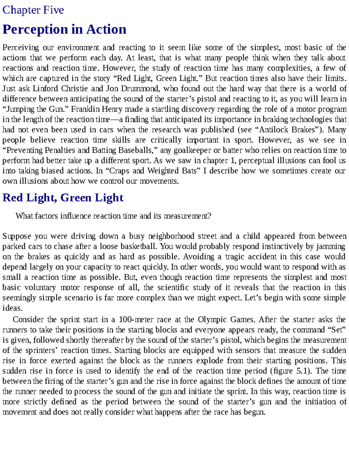 Red light Green light from Lee book Chapter Five Perception in Action