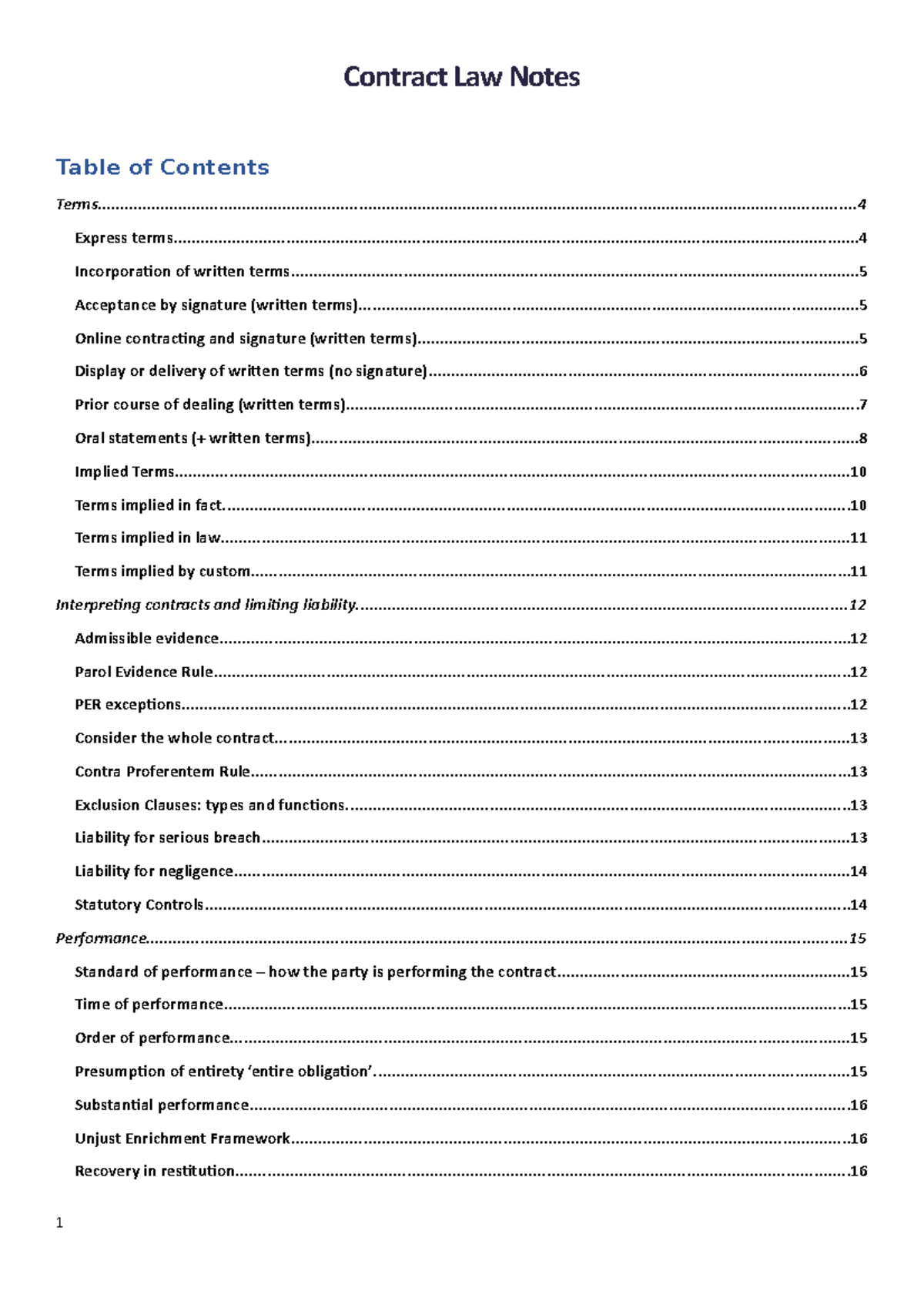 Contract Law Notes Final - Contract Law Notes - Studocu