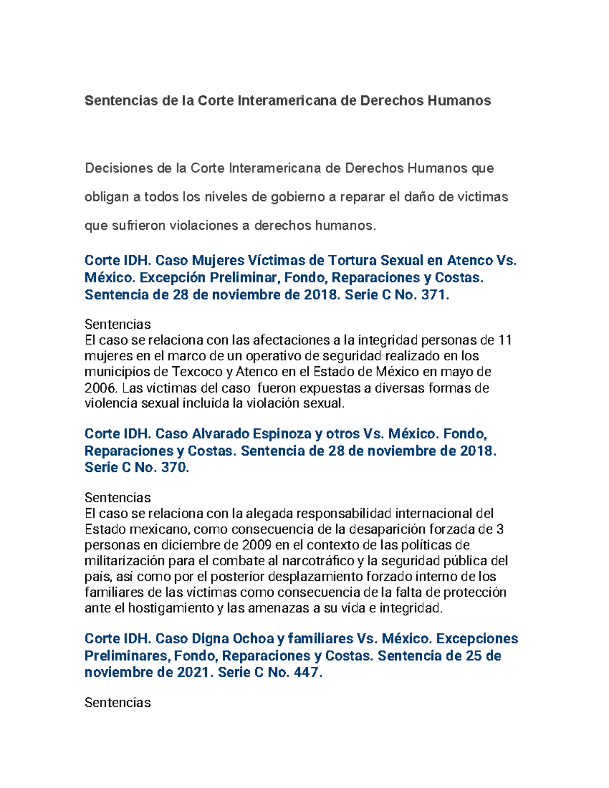Sentencias de la Corte Interamericana de Derechos Humanos - Corte IDH ...