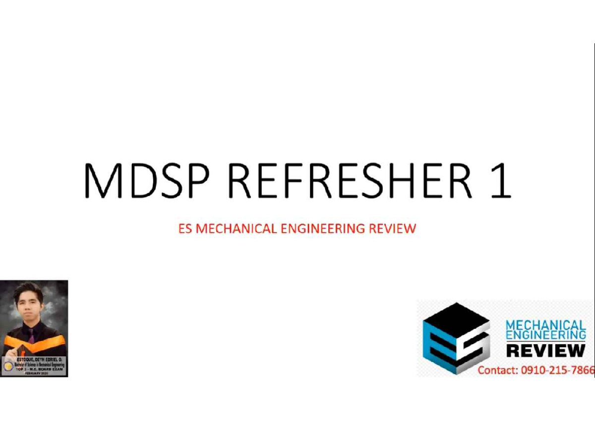 Refresher 1 (MDSP) - n/a - MDSP REFRESHER 1 ES MECHANICAL ENGINEERING ...