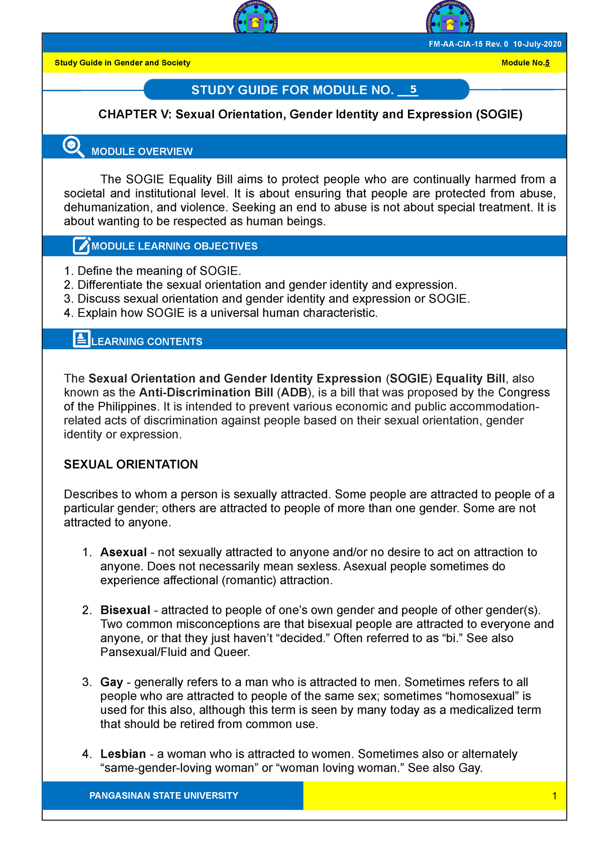 GEE2-Module-5 Sogie - Gender And Society - 5 CHAPTER V: Sexual ...