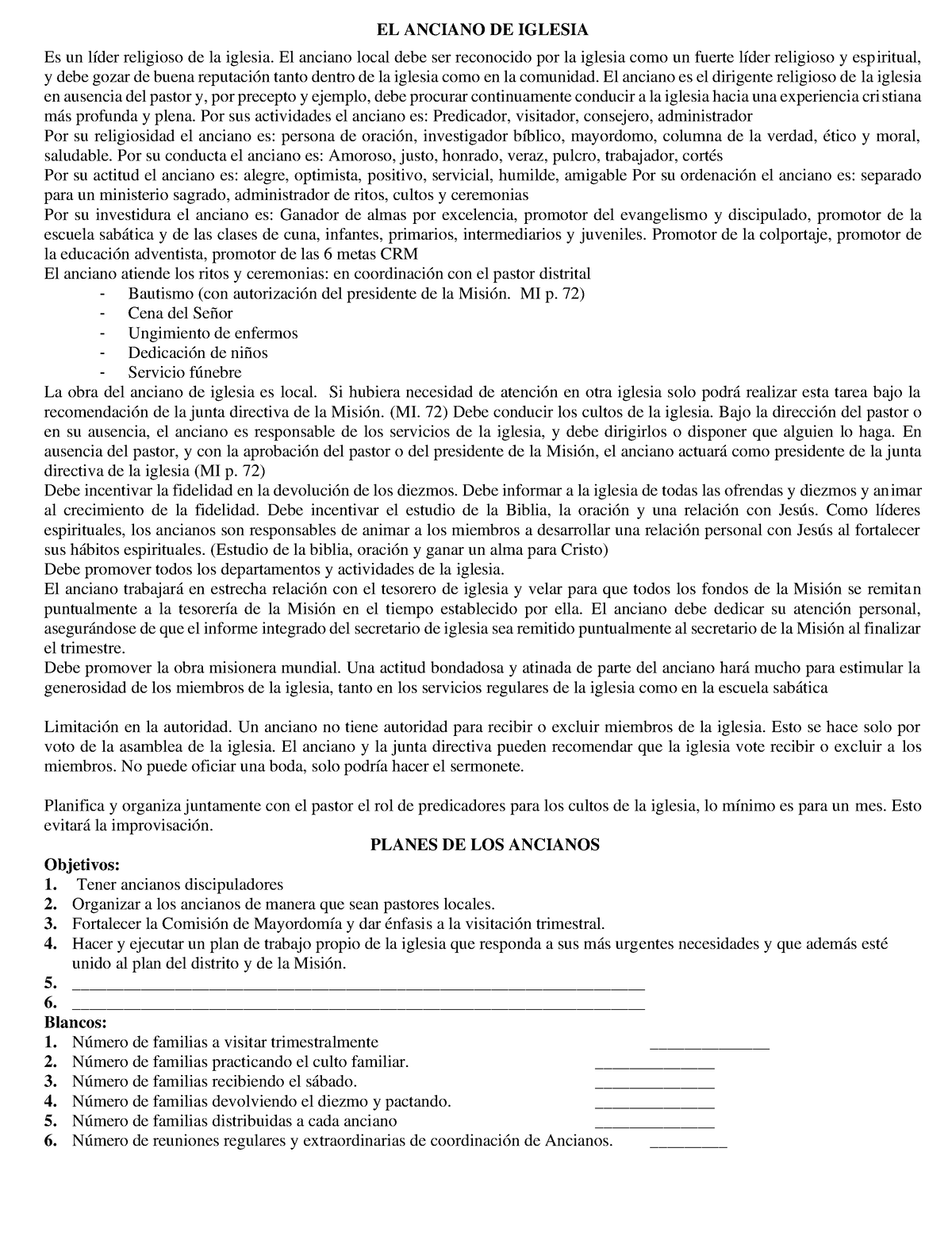 Funciones de los departamentos y Planes de Trabajo - EL ANCIANO DE IGLESIA  Es un líder religioso de - Studocu