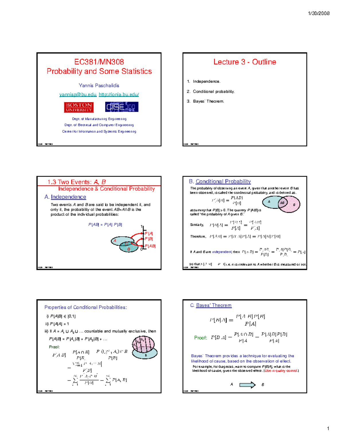 Lecture slides, lectures 1 - 5 - EC381/MN Probability and Some ...