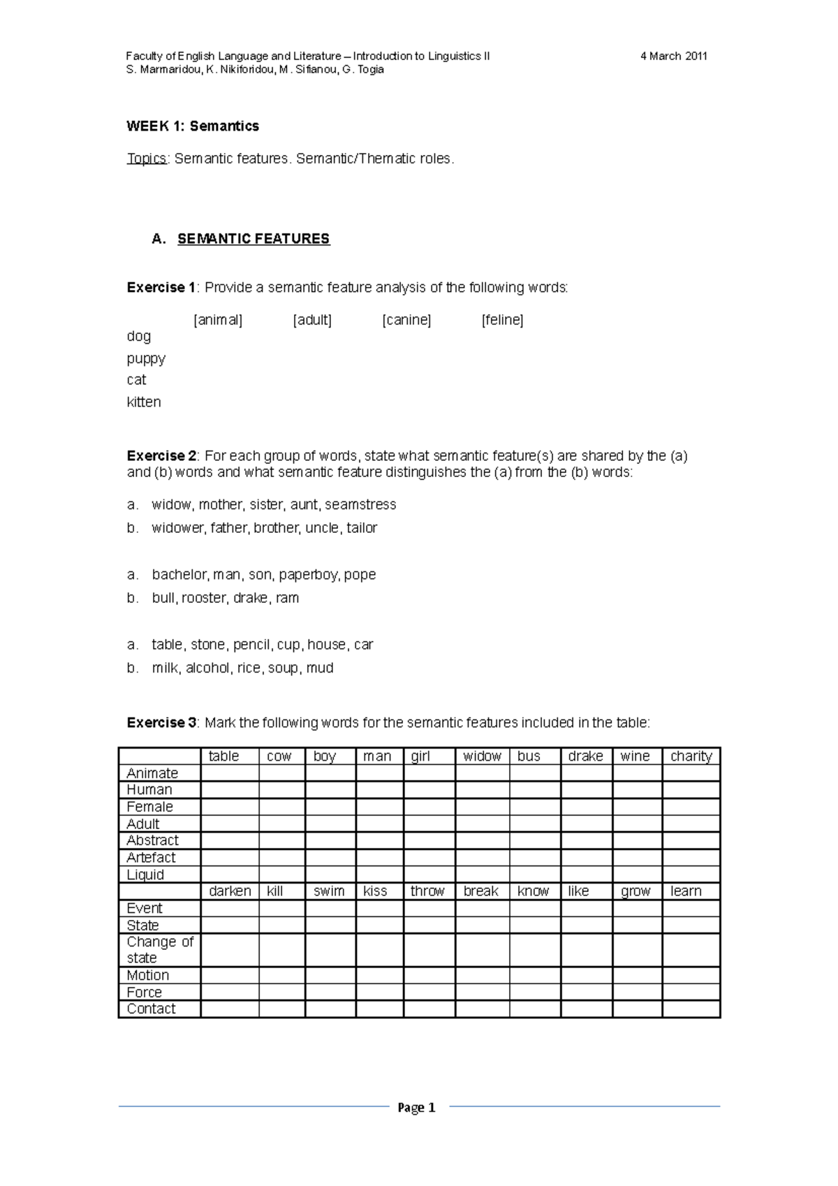 Semantics handout 1 - Nice - Faculty of English Language and Literature ...