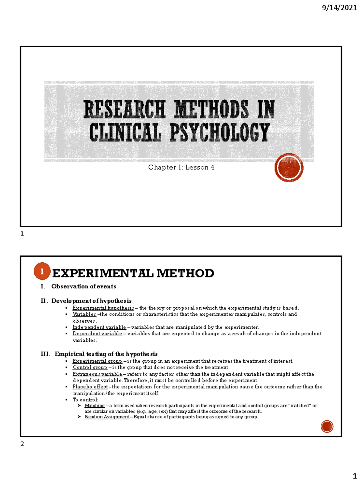 Chapter 1 Unit 4 Research Methods and Ethics Chapter 1 Lesson 4