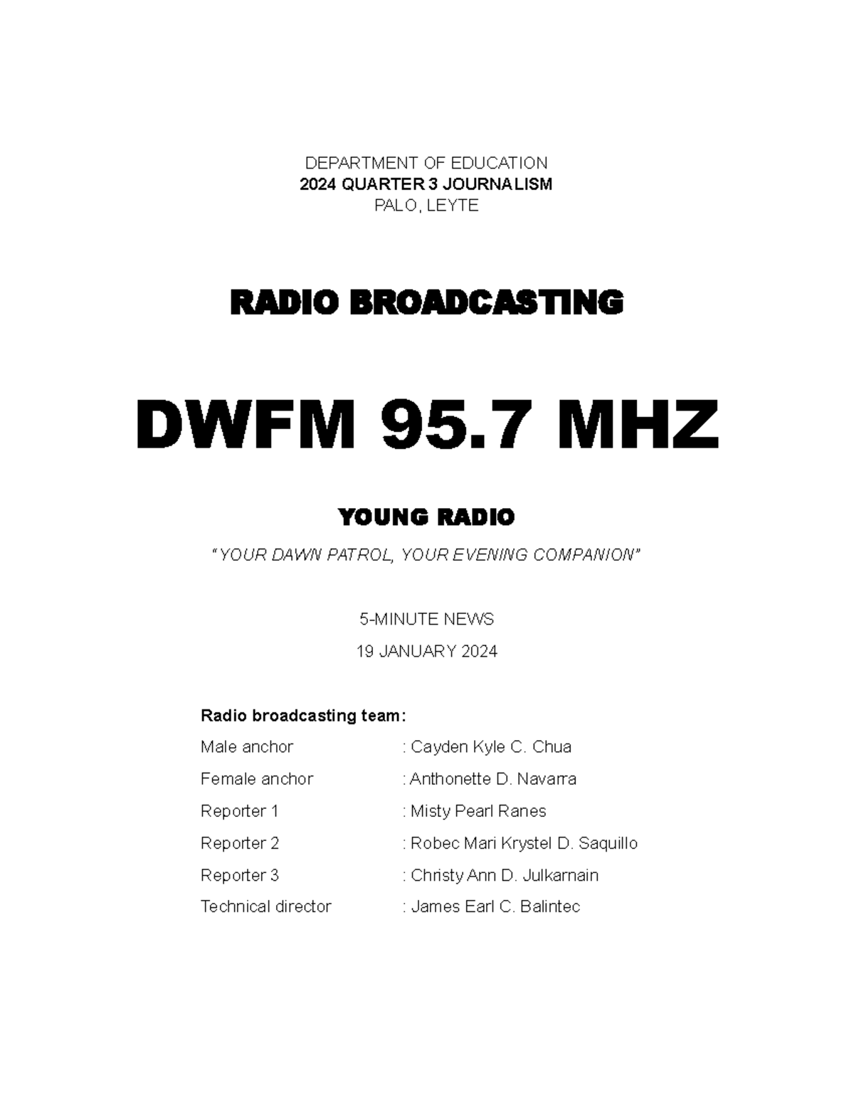 Radio Script 3 3 - DEPARTMENT OF EDUCATION 2024 QUARTER 3 JOURNALISM ...