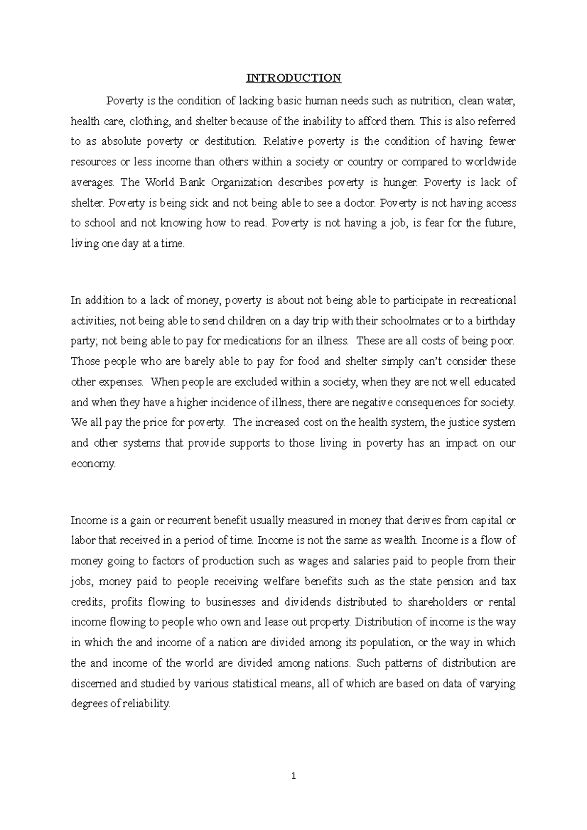 Isi assignment eco - data research - INTRODUCTION Poverty is the ...