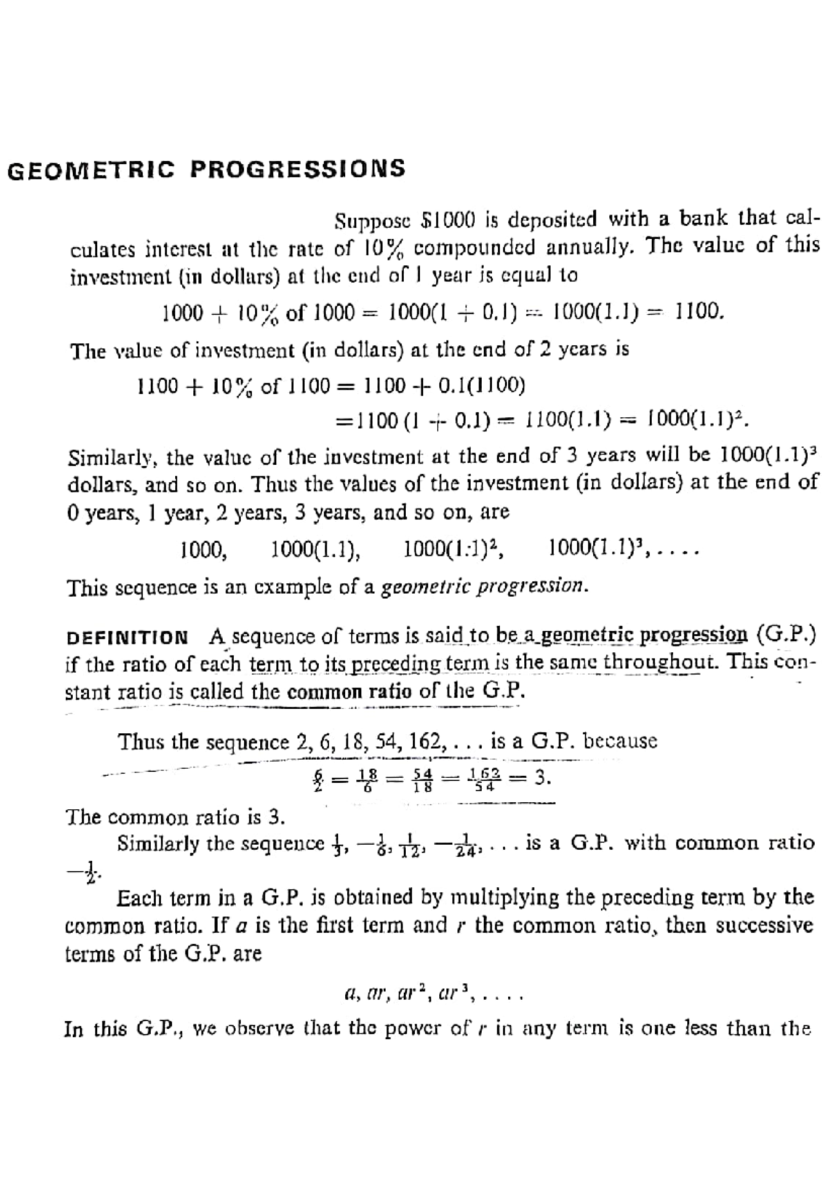 Geometric Progression Math (Dr. Hany) - GEOMETRIC PROGRESSIONS Suppose ...