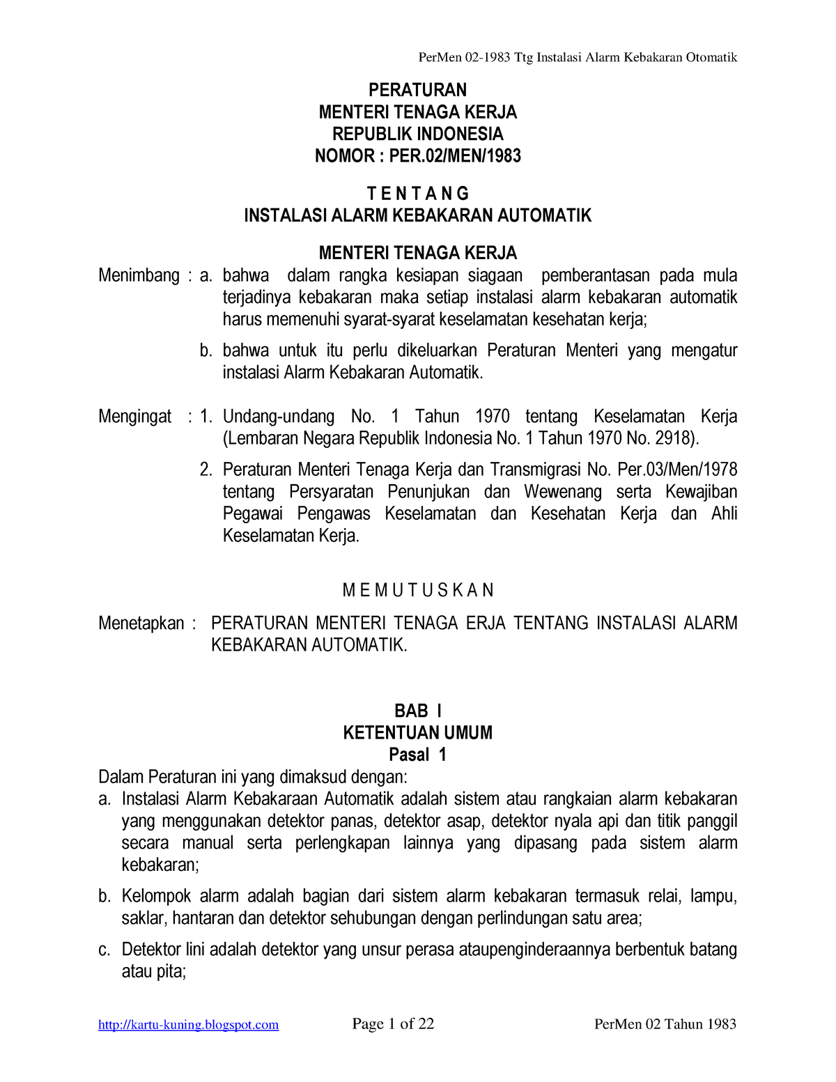 Per Men 02-1983 - PERATURAN MENTERI TENAGA KERJA REPUBLIK INDONESIA ...