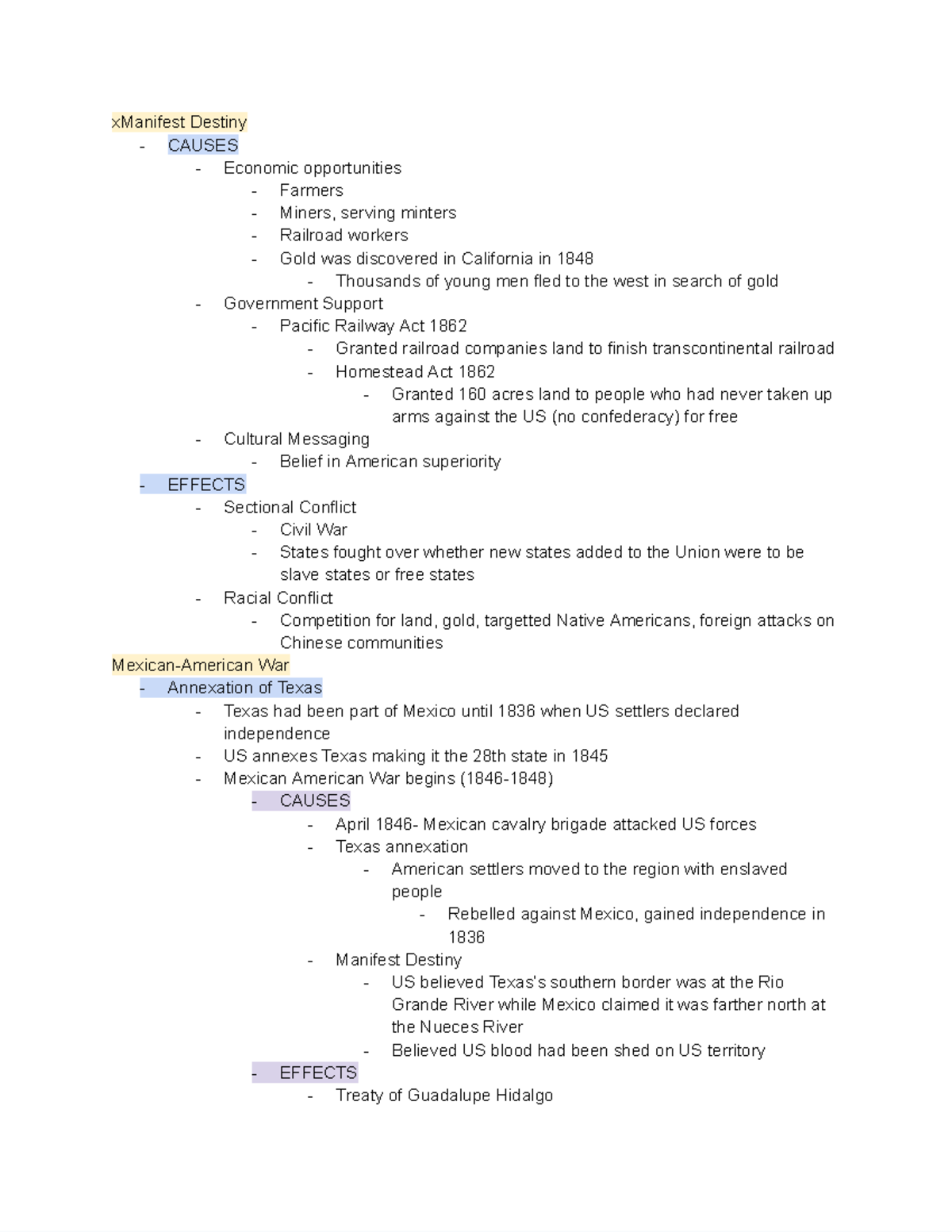 Unit 5- 1844-1877 - Google Docs - XManifest Destiny - CAUSES - Economic ...