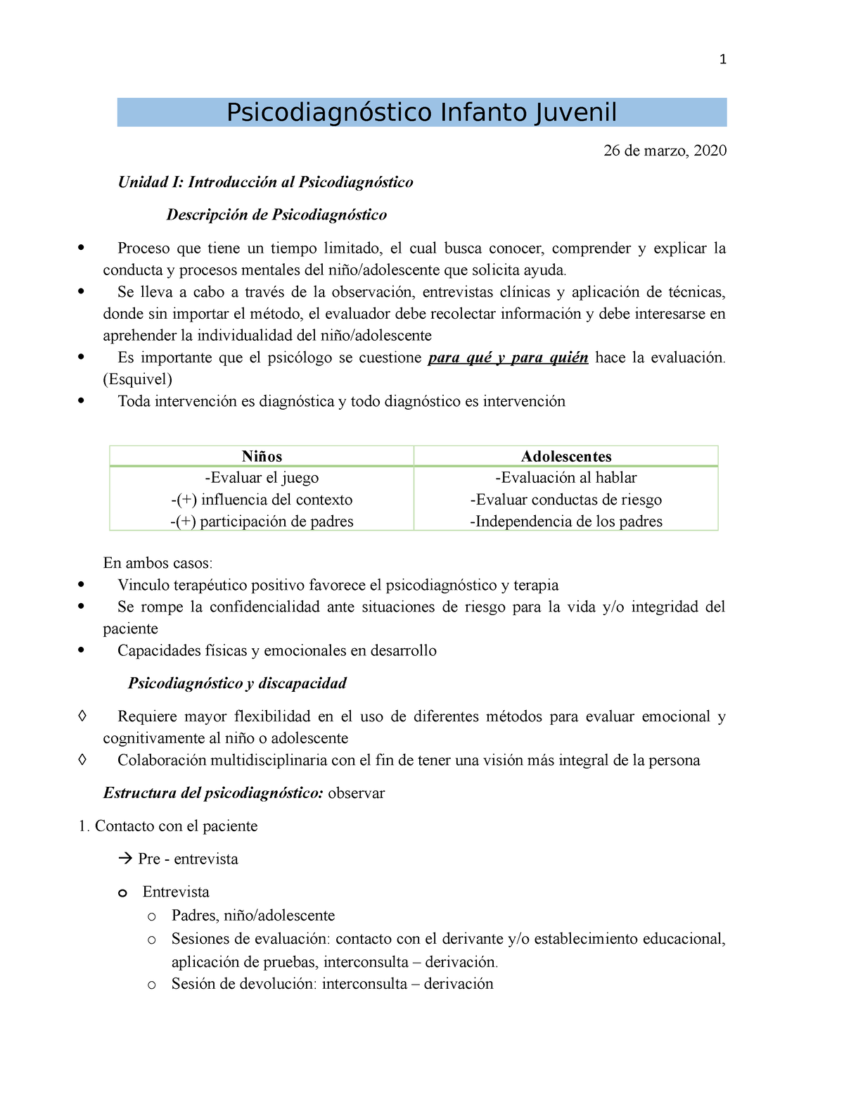 Psicodiagnosis: Psicología infantil y juvenil