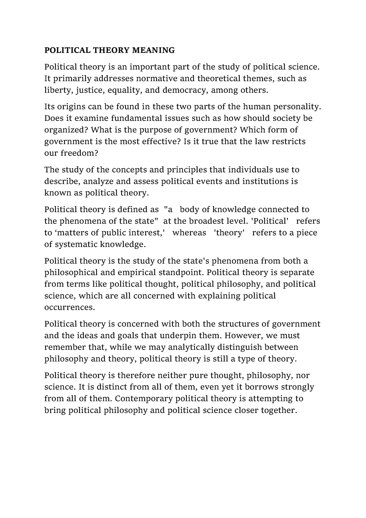 what is the meaning of political theory