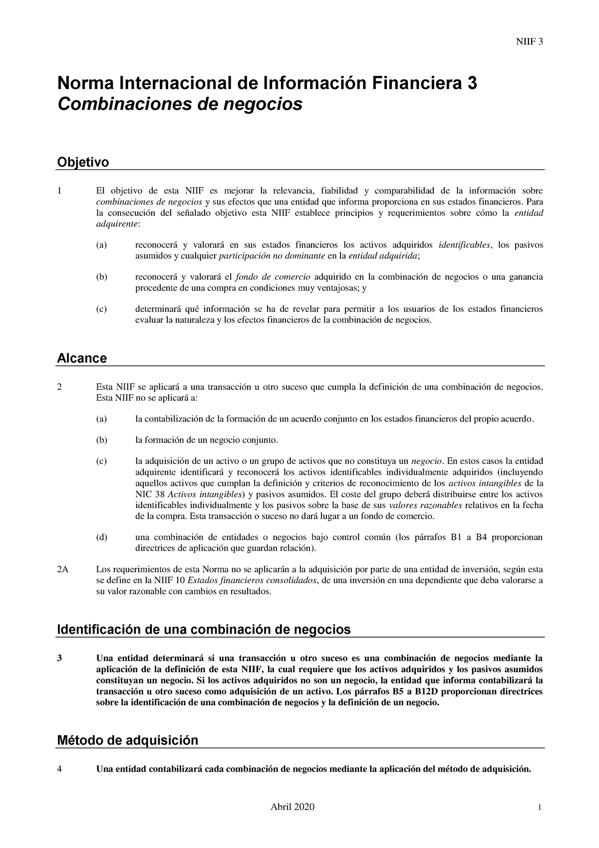 030niif 3 Combinaciones De Negocios Norma Internacional De Información Financiera 3 8991