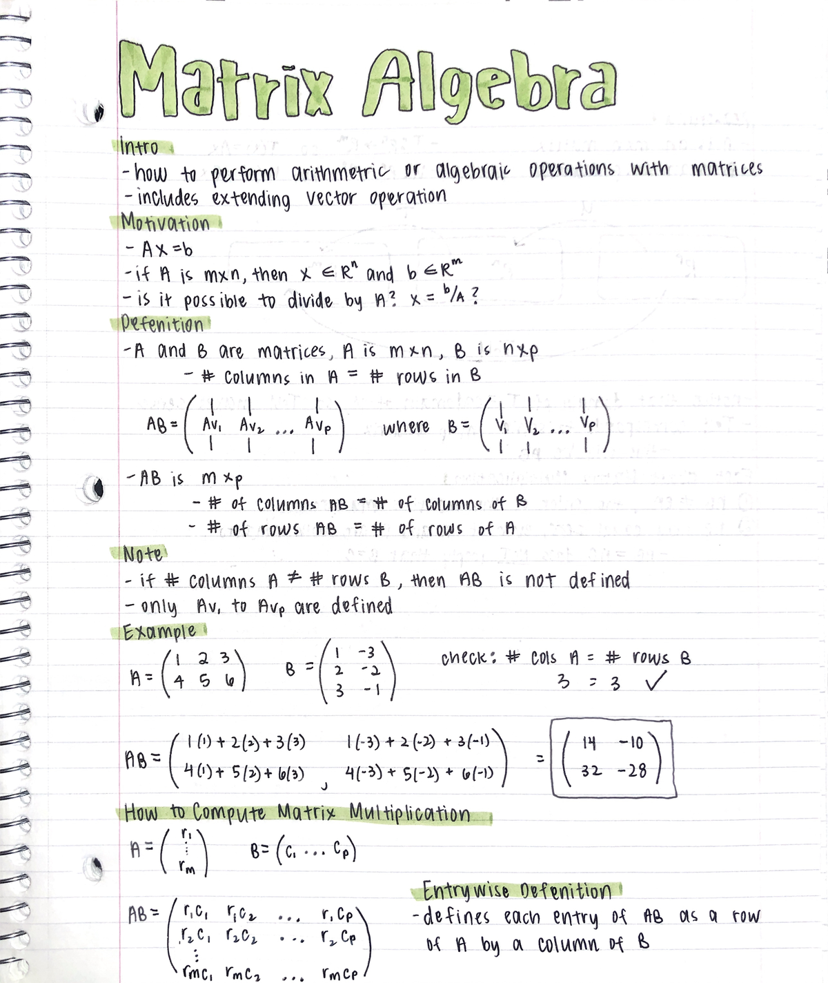 Matrix Algebra And Inverses Notes - MATH 1553 - Studocu