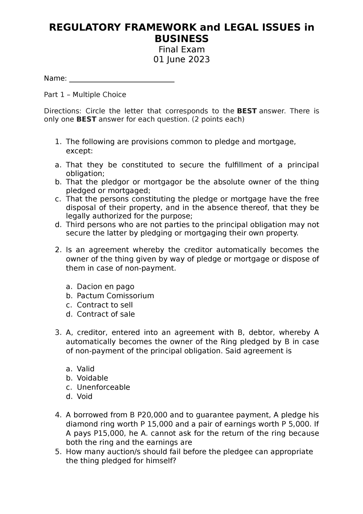 regulatory-framework-and-legal-issues-in-business-final-exam