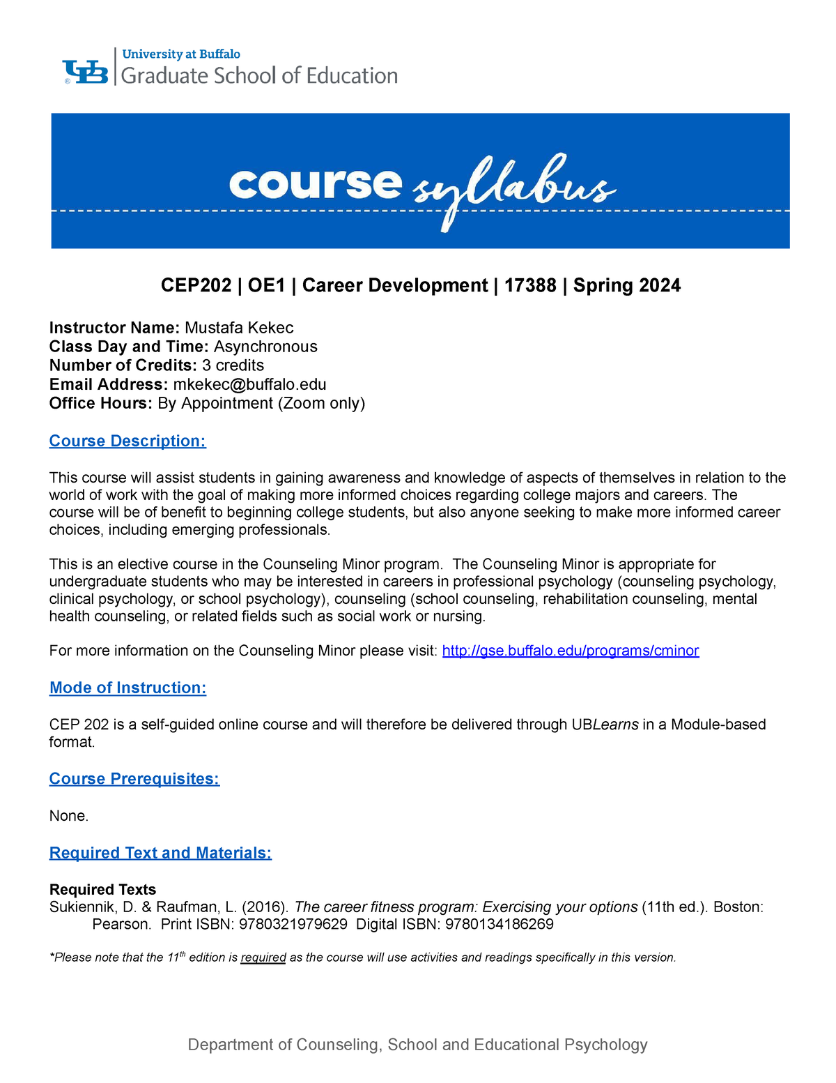 CEP 202 Spring 2024 Syllabus Kekec CEP202 OE1 Career