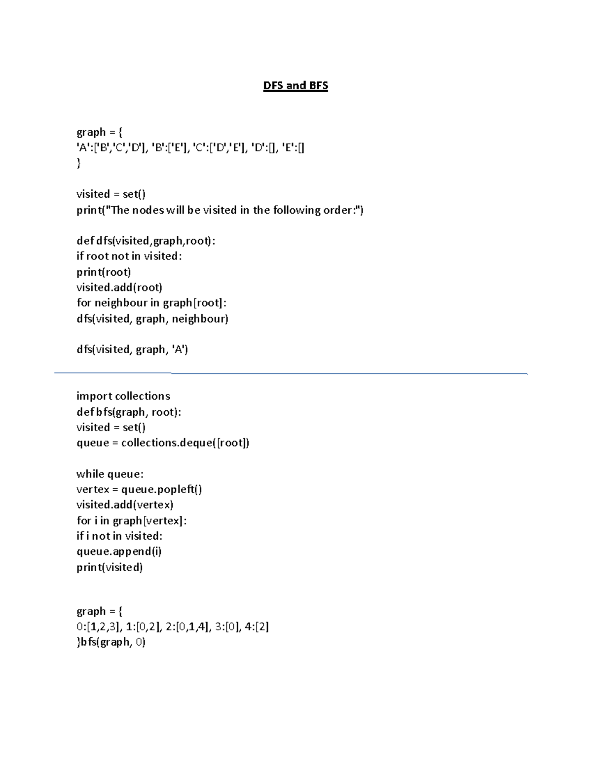 AI Practicals Algorithm Codes in Python - DFS and BFS graph = { 'A':['B ...
