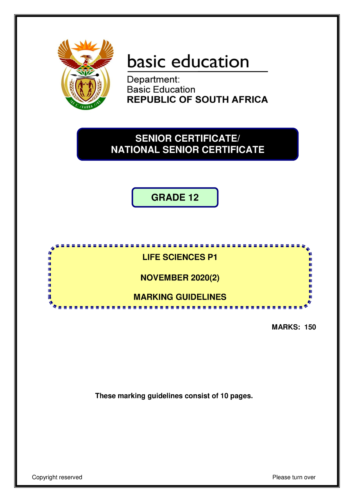 Life Sciences P1 Nov 2020 Memo Eng - MARKS: 150 These Marking ...