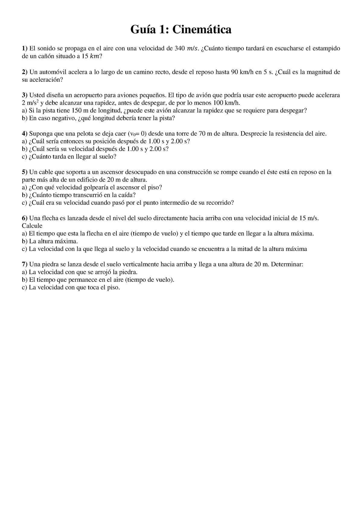 Guia 1 cinematica - Trabajo Práctico - Guía 1: Cinemática El sonido se ...